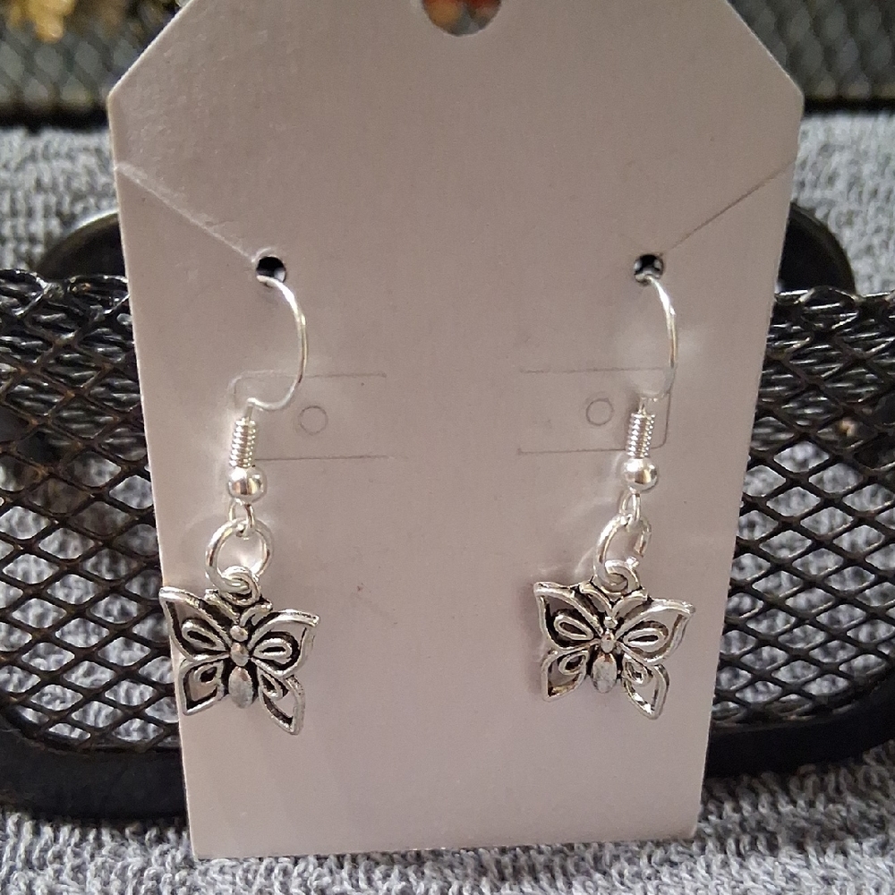 Silver Butterfly Drop Earrings - Women Jewelry